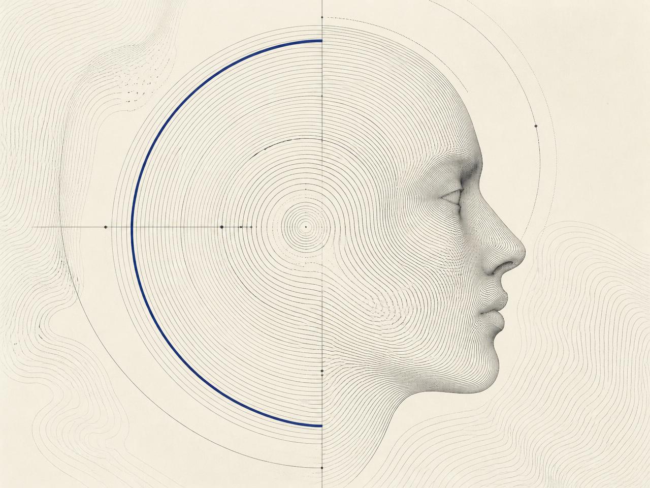 Abstract editorial artwork of concentric contour lines forming a profile